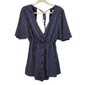 NWT Showpo Navy Stripe V-neck Romper Womens 4